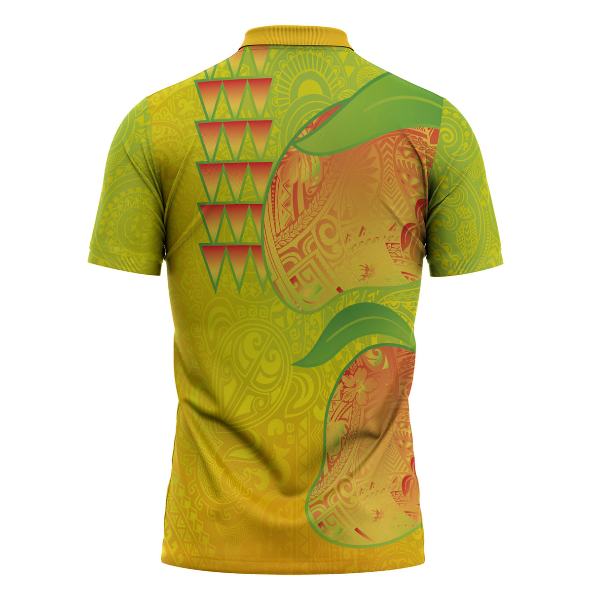 Hawaiian Mango Zipper Polo Shirt Polynesian Art Pattern and Kakau Tattoo