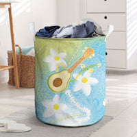 Hawaiian Ukulele Avocado Laundry Basket Leis and Polynesian Pattern