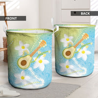Hawaiian Ukulele Avocado Laundry Basket Leis and Polynesian Pattern