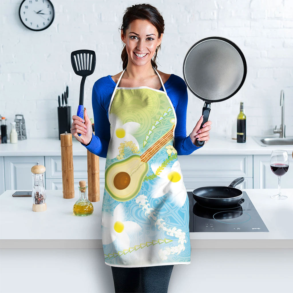 Hawaiian Ukulele Avocado Apron Leis and Polynesian Pattern