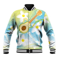 Hawaiian Ukulele Avocado Baseball Jacket Leis and Polynesian Pattern