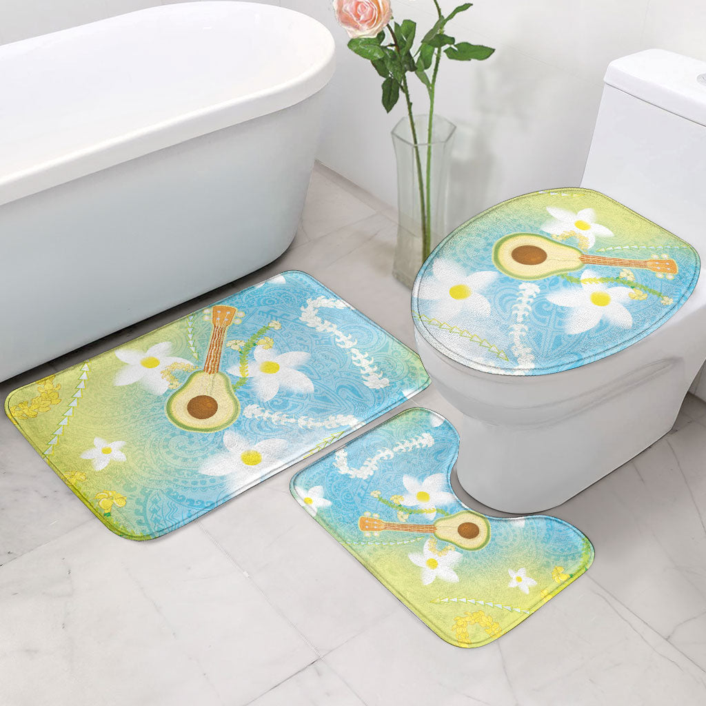 Hawaiian Ukulele Avocado Bathroom Set Leis and Polynesian Pattern