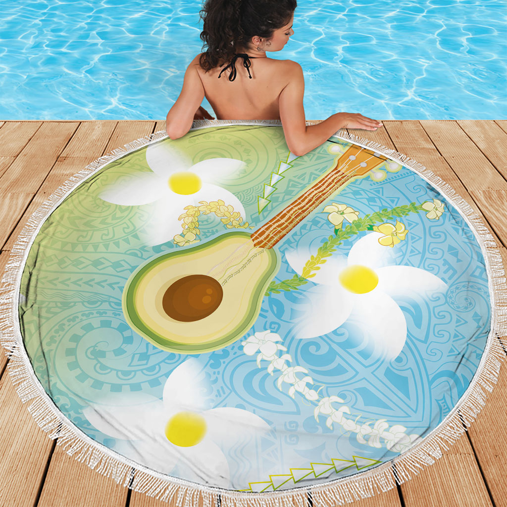 Hawaiian Ukulele Avocado Beach Blanket Leis and Polynesian Pattern