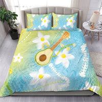 Hawaiian Ukulele Avocado Bedding Set Leis and Polynesian Pattern
