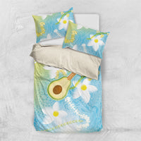 Hawaiian Ukulele Avocado Bedding Set Leis and Polynesian Pattern