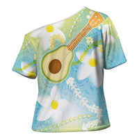 Hawaiian Ukulele Avocado Cross Shoulder Shirt Leis and Polynesian Pattern
