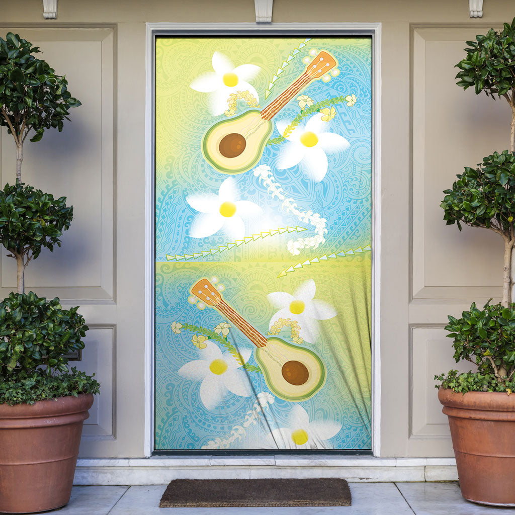 Hawaiian Ukulele Avocado Door Cover Leis and Polynesian Pattern