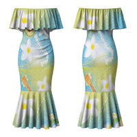 Hawaiian Ukulele Avocado Family Matching Mermaid Dress and Hawaiian Shirt Leis and Polynesian Pattern LT03 Mom's Dress White - Polynesian Pride