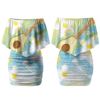 Hawaiian Ukulele Avocado Family Matching Off Shoulder Short Dress and Hawaiian Shirt Leis and Polynesian Pattern LT03 Mom's Dress White - Polynesian Pride