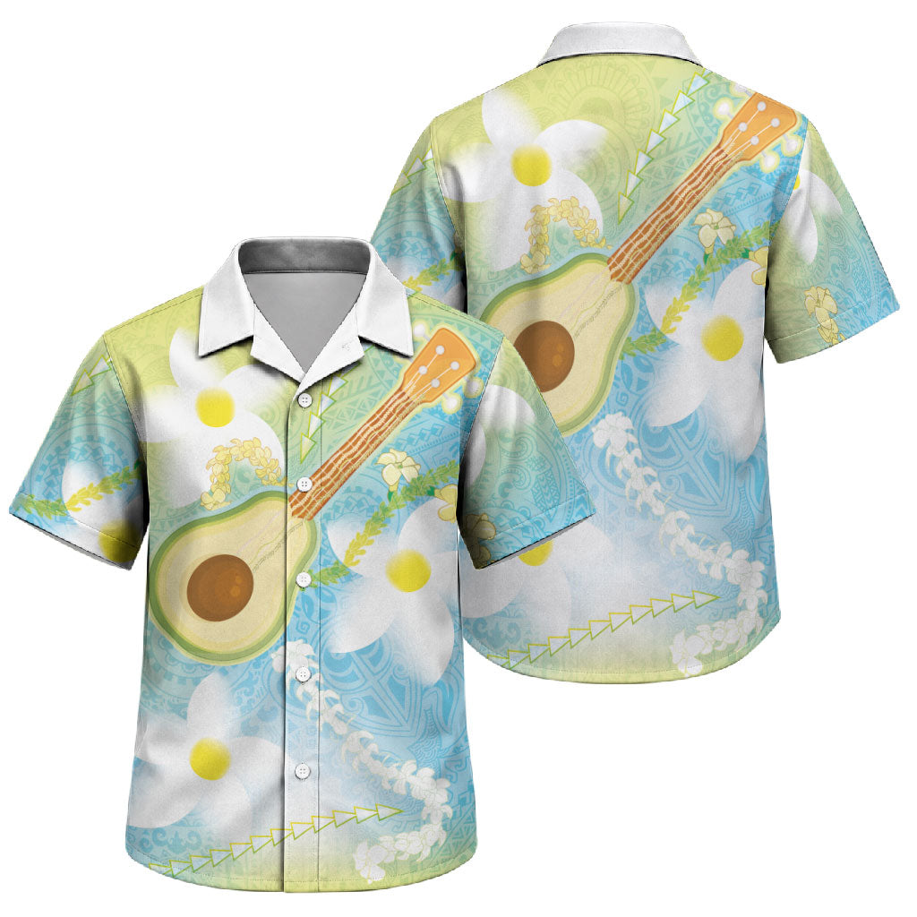 Hawaiian Ukulele Avocado Family Matching Off Shoulder Short Dress and Hawaiian Shirt Leis and Polynesian Pattern LT03 Son's Shirt White - Polynesian Pride