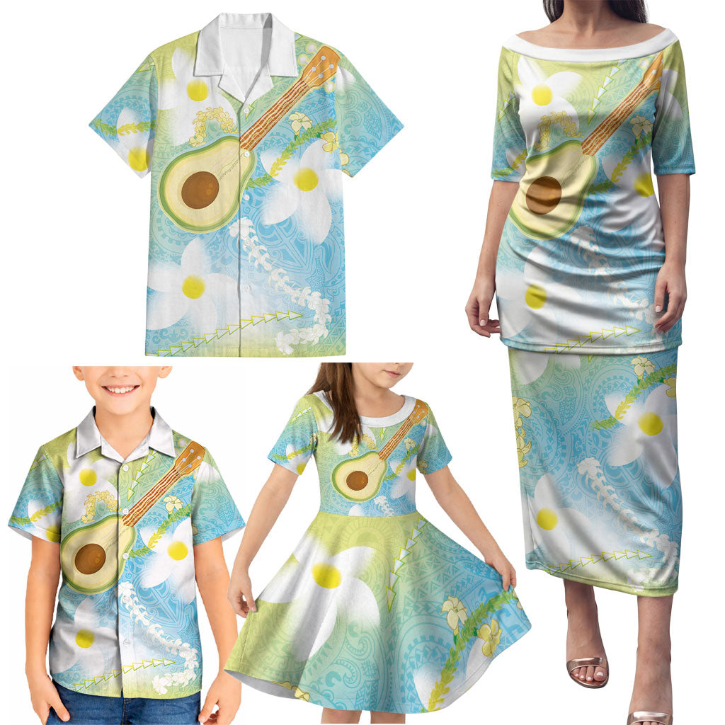 Hawaiian Ukulele Avocado Family Matching Puletasi and Hawaiian Shirt Leis and Polynesian Pattern LT03 - Polynesian Pride