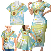 Hawaiian Ukulele Avocado Family Matching Short Sleeve Bodycon Dress and Hawaiian Shirt Leis and Polynesian Pattern LT03 - Polynesian Pride