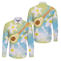 Hawaiian Ukulele Avocado Family Matching Short Sleeve Bodycon Dress and Hawaiian Shirt Leis and Polynesian Pattern LT03 Dad's Shirt - Long Sleeve White - Polynesian Pride