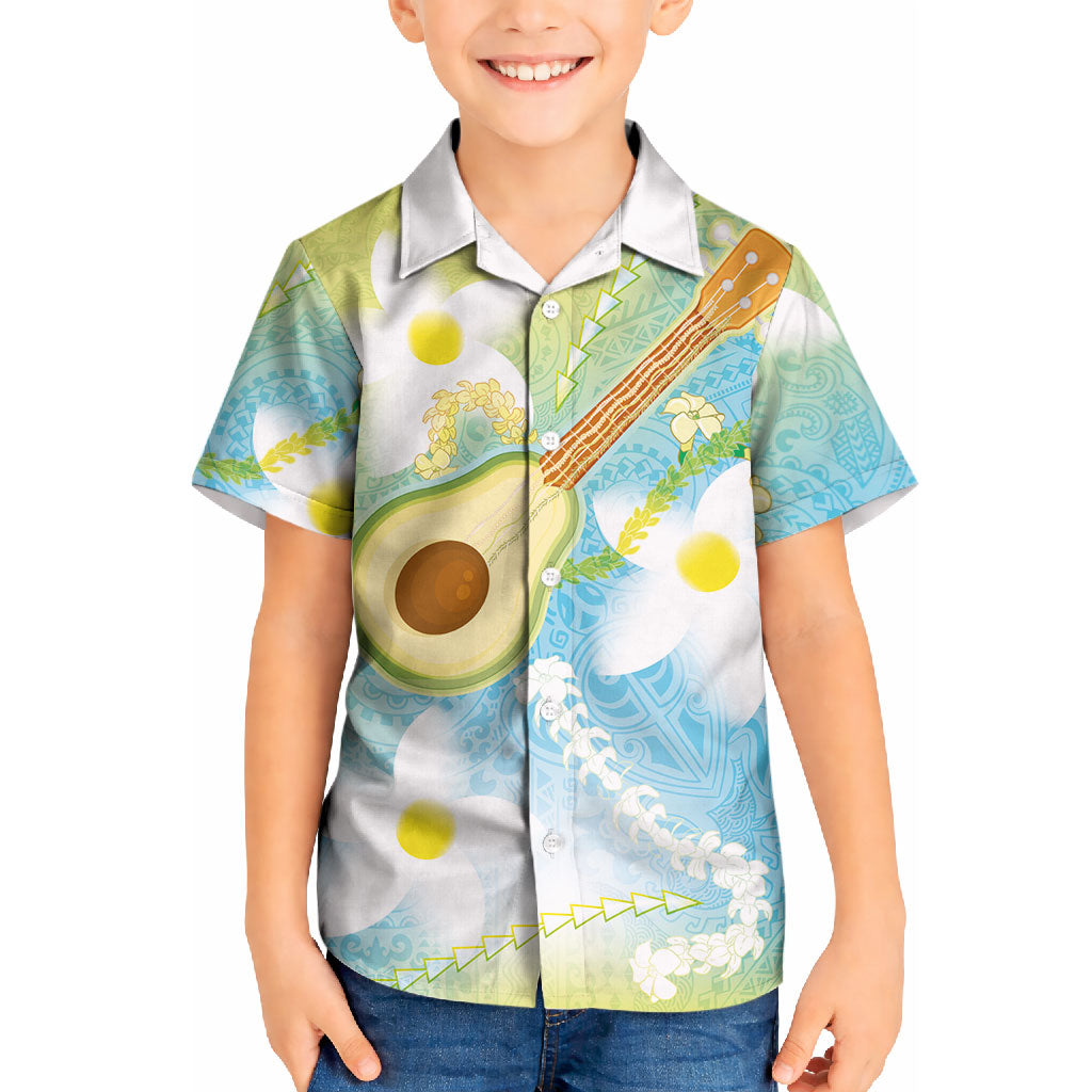 Hawaiian Ukulele Avocado Kid Hawaiian Shirt Leis and Polynesian Pattern LT03 Kid White - Polynesian Pride