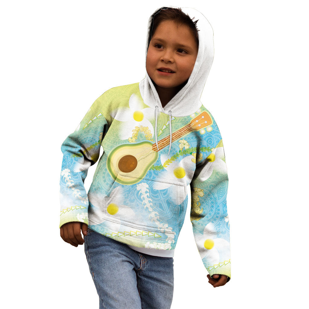 Hawaiian Ukulele Avocado Kid Hoodie Leis and Polynesian Pattern