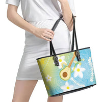 Hawaiian Ukulele Avocado Leather Tote Bag Leis and Polynesian Pattern