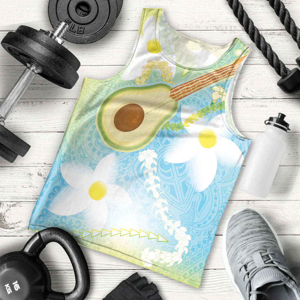 Hawaiian Ukulele Avocado Men Tank Top Leis and Polynesian Pattern