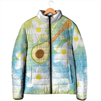 Hawaiian Ukulele Avocado Padded Jacket Leis and Polynesian Pattern