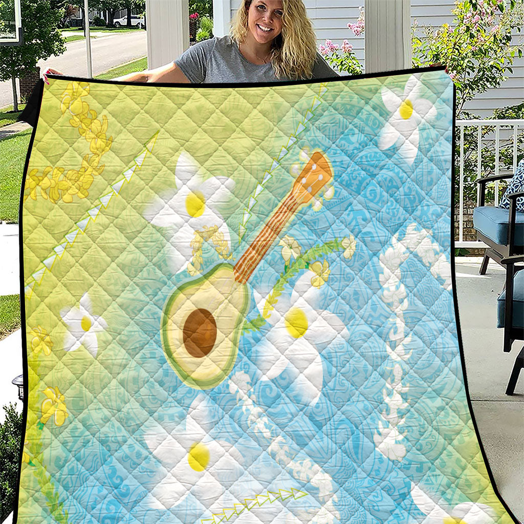 Hawaiian Ukulele Avocado Quilt Leis and Polynesian Pattern LT03 White - Polynesian Pride