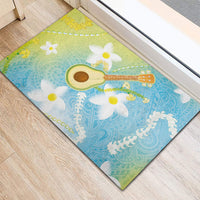Hawaiian Ukulele Avocado Rubber Doormat Leis and Polynesian Pattern