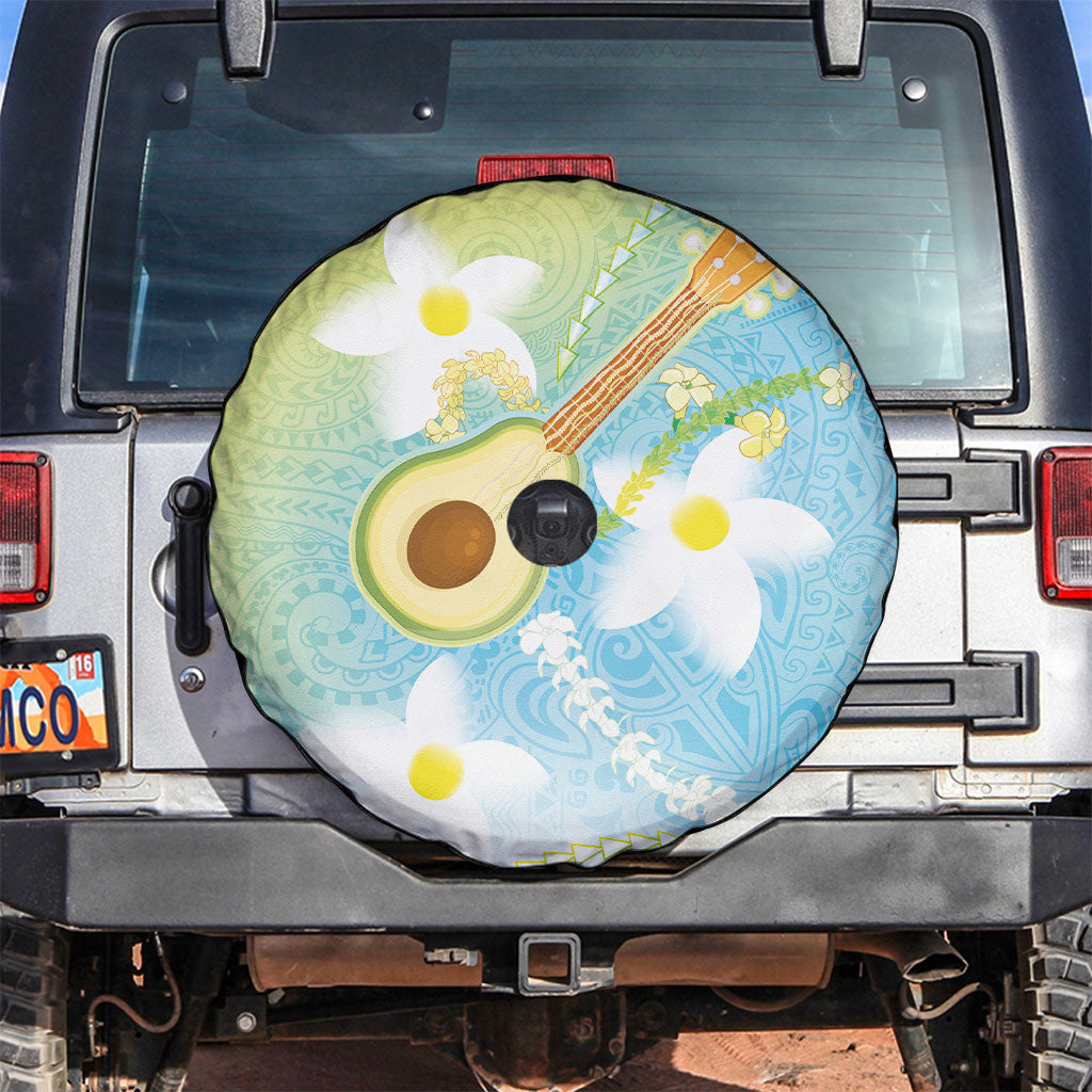 Hawaiian Ukulele Avocado Spare Tire Cover Leis and Polynesian Pattern