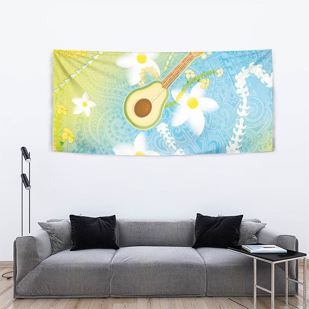 Hawaiian Ukulele Avocado Tapestry Leis and Polynesian Pattern