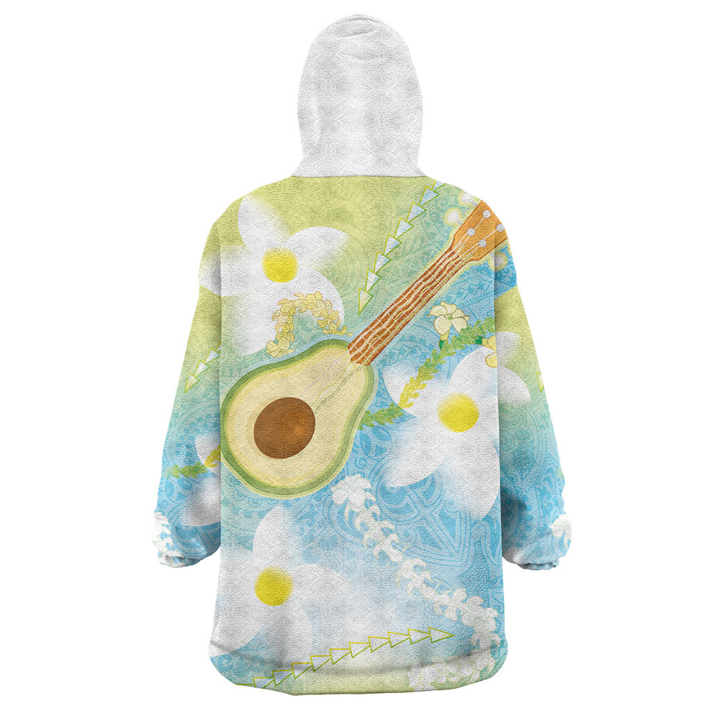Hawaiian Ukulele Avocado Wearable Blanket Hoodie Leis and Polynesian Pattern