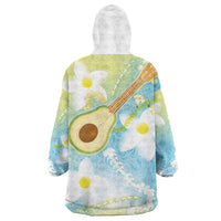Hawaiian Ukulele Avocado Wearable Blanket Hoodie Leis and Polynesian Pattern
