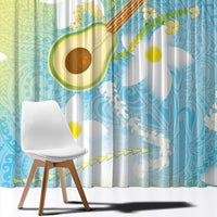Hawaiian Ukulele Avocado Window Curtain Leis and Polynesian Pattern