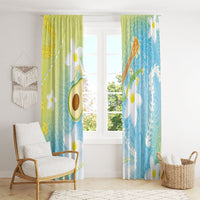 Hawaiian Ukulele Avocado Window Curtain Leis and Polynesian Pattern