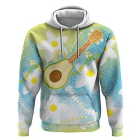 Hawaiian Ukulele Avocado Zip Hoodie Leis and Polynesian Pattern