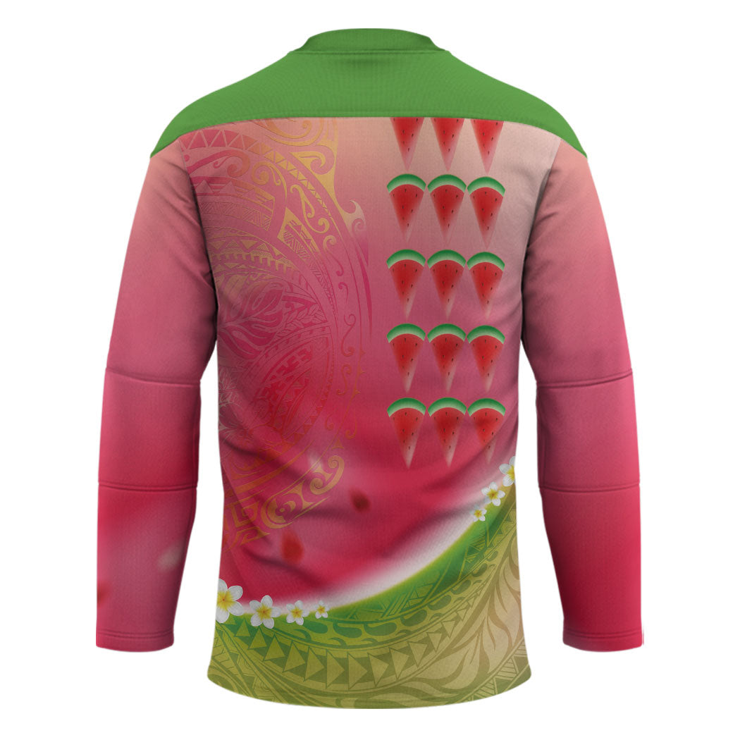 Hawaiian Watermelon Hockey Jersey with Kakau Art Tattoo