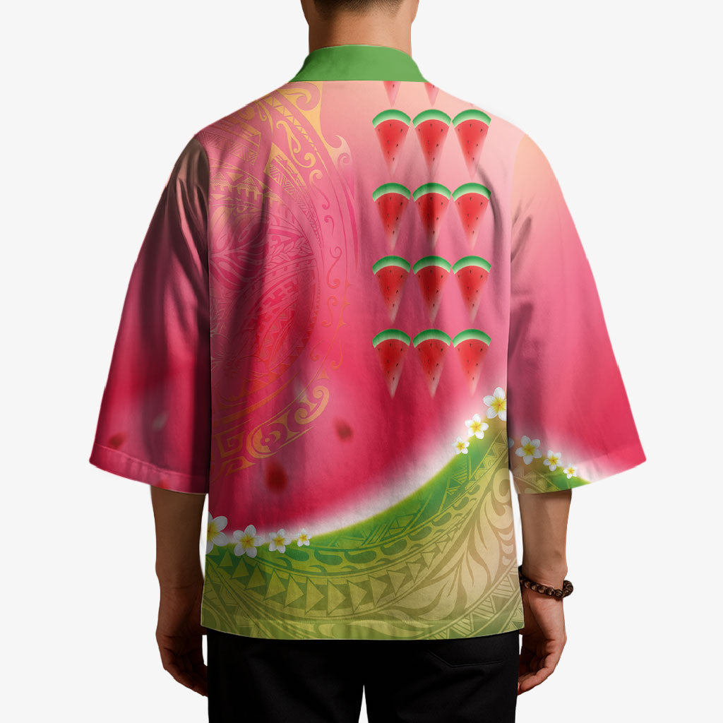 Hawaiian Watermelon Kimono with Kakau Art Tattoo