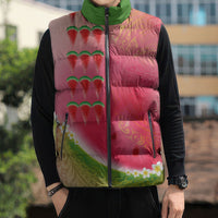 Hawaiian Watermelon Sleeveless Puffer Jacket with Kakau Art Tattoo