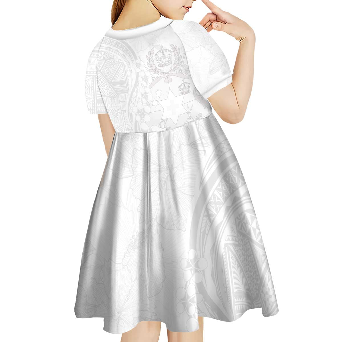 Tonga Faka Sepitema Kid Short Sleeve Dress Ngatu Pattern with Plumeria and Hibiscus LT03 - Polynesian Pride