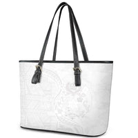 Tonga Faka Sepitema Leather Tote Bag Ngatu Pattern with Plumeria and Hibiscus
