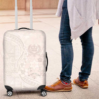 Tonga Faka Sepitema Luggage Cover Ngatu Pattern with Plumeria and Hibiscus LT03 White - Polynesian Pride
