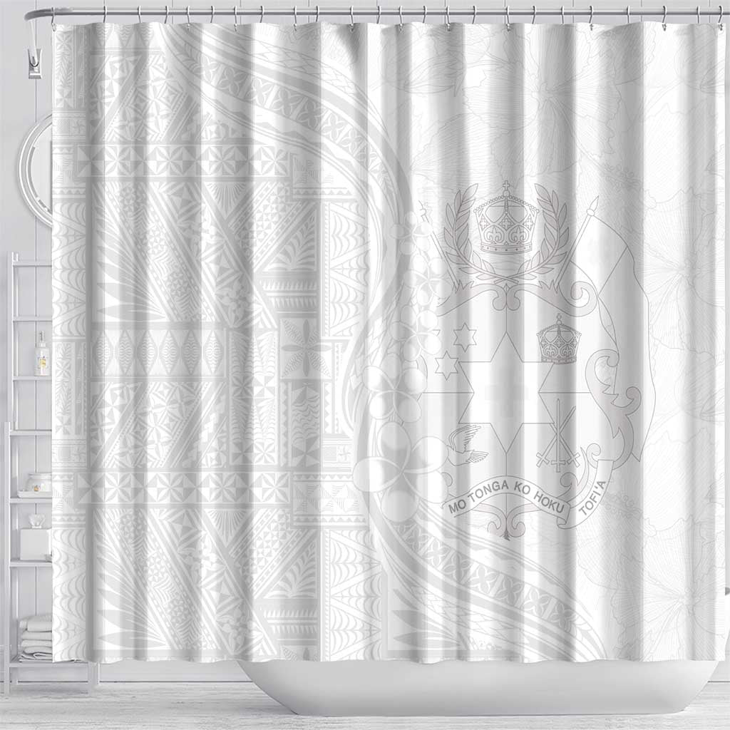 Tonga Faka Sepitema Shower Curtain Ngatu Pattern with Plumeria and Hibiscus