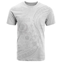 Tonga Faka Sepitema T Shirt Ngatu Pattern with Plumeria and Hibiscus LT03 White - Polynesian Pride