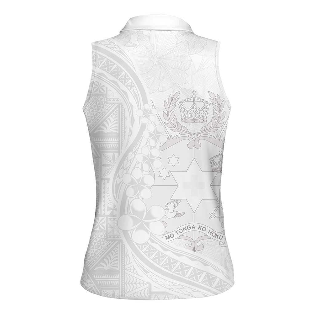 Tonga Faka Sepitema Women Sleeveless Polo Shirt Ngatu Pattern with Plumeria and Hibiscus LT03 - Polynesian Pride