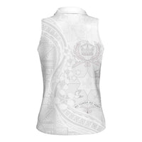 Tonga Faka Sepitema Women Sleeveless Polo Shirt Ngatu Pattern with Plumeria and Hibiscus LT03 - Polynesian Pride