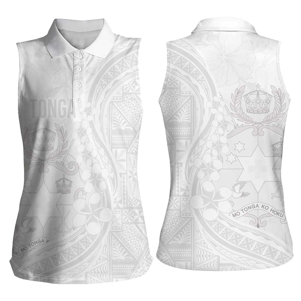 Tonga Faka Sepitema Women Sleeveless Polo Shirt Ngatu Pattern with Plumeria and Hibiscus LT03 - Polynesian Pride