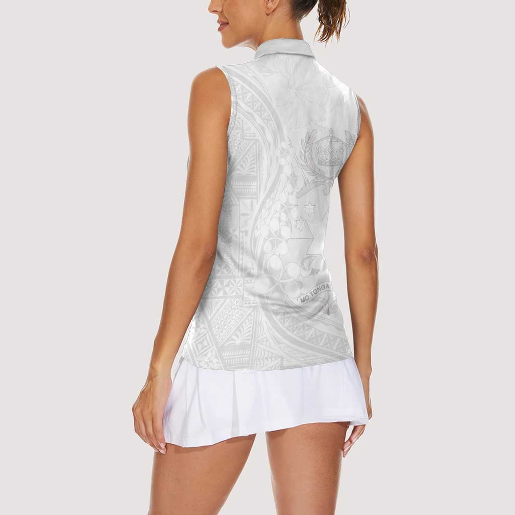 Tonga Faka Sepitema Women Sleeveless Polo Shirt Ngatu Pattern with Plumeria and Hibiscus LT03 - Polynesian Pride
