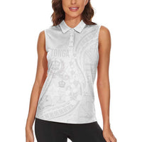 Tonga Faka Sepitema Women Sleeveless Polo Shirt Ngatu Pattern with Plumeria and Hibiscus LT03 - Polynesian Pride