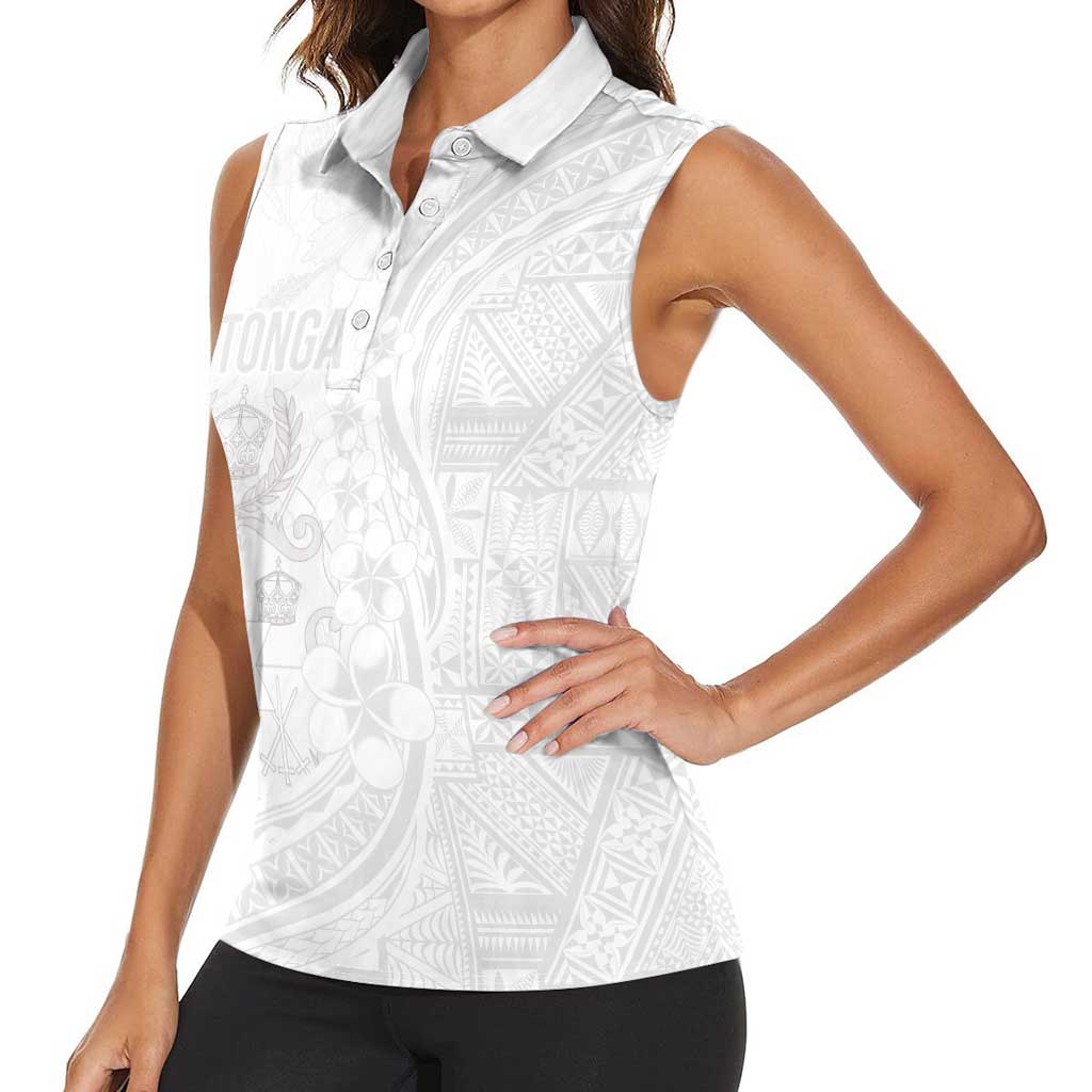 Tonga Faka Sepitema Women Sleeveless Polo Shirt Ngatu Pattern with Plumeria and Hibiscus LT03 - Polynesian Pride
