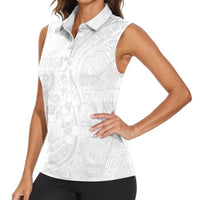Tonga Faka Sepitema Women Sleeveless Polo Shirt Ngatu Pattern with Plumeria and Hibiscus LT03 - Polynesian Pride