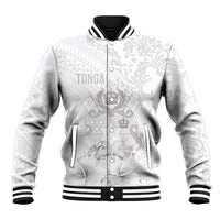 Tonga Faka Sepitema Baseball Jacket Ngatu and Floral Pattern with Blooming Hibiscus LT03 Unisex White - Polynesian Pride