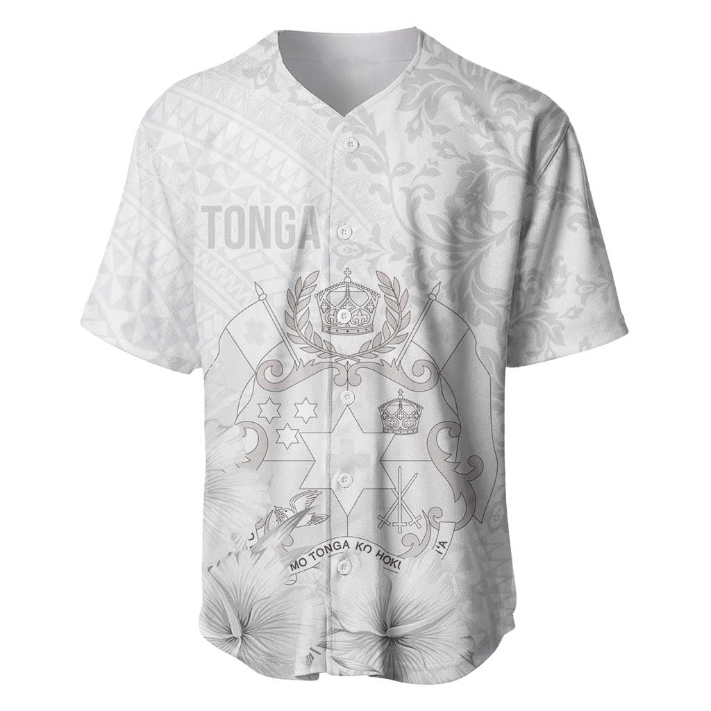 Tonga Faka Sepitema Baseball Jersey Ngatu and Floral Pattern with Blooming Hibiscus LT03 White - Polynesian Pride