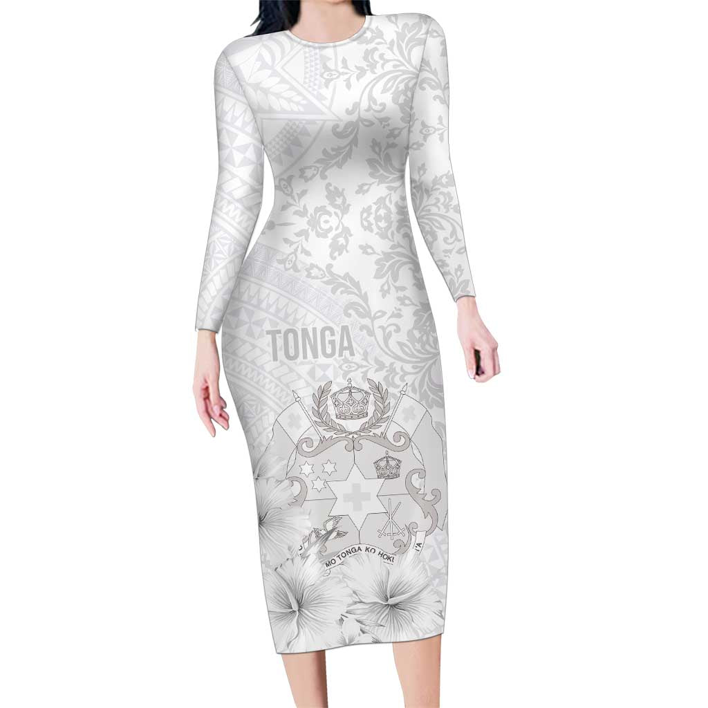 Tonga Faka Sepitema Family Matching Long Sleeve Bodycon Dress and Hawaiian Shirt Ngatu and Floral Pattern with Blooming Hibiscus