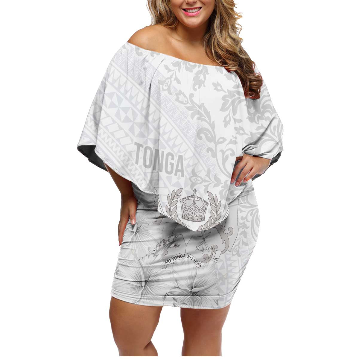 Tonga Faka Sepitema Family Matching Off Shoulder Short Dress and Hawaiian Shirt Ngatu and Floral Pattern with Blooming Hibiscus